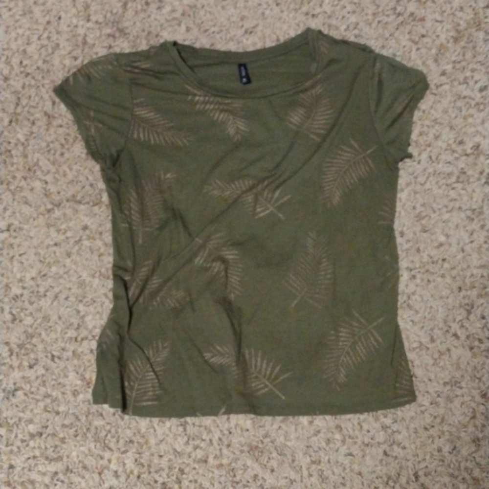 Forest Green Shirt with Copper Palm Branch Print
